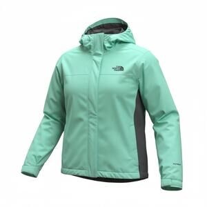 The North Face Hyvent Rain Jacket Hooded Windbreaker Womens Sz L Mint Green Navy